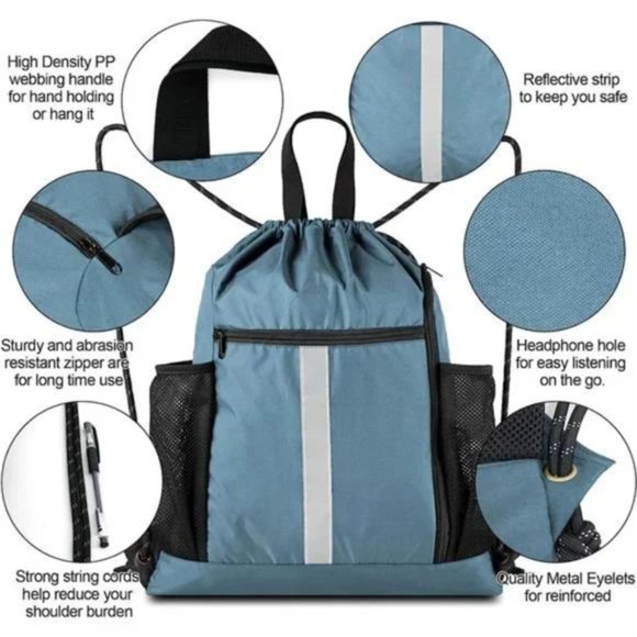 New Drawstring Backpack Sports Gym Bag Blue - Picture 6 of 7